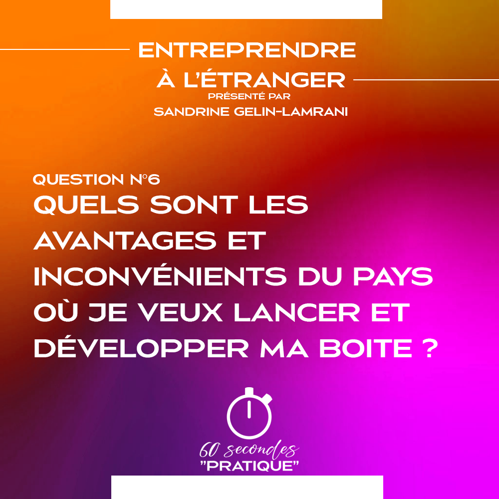 Q6 - Quels sont les avantages et inconvénients du pays où je veux lancer et développer mon entreprise ?